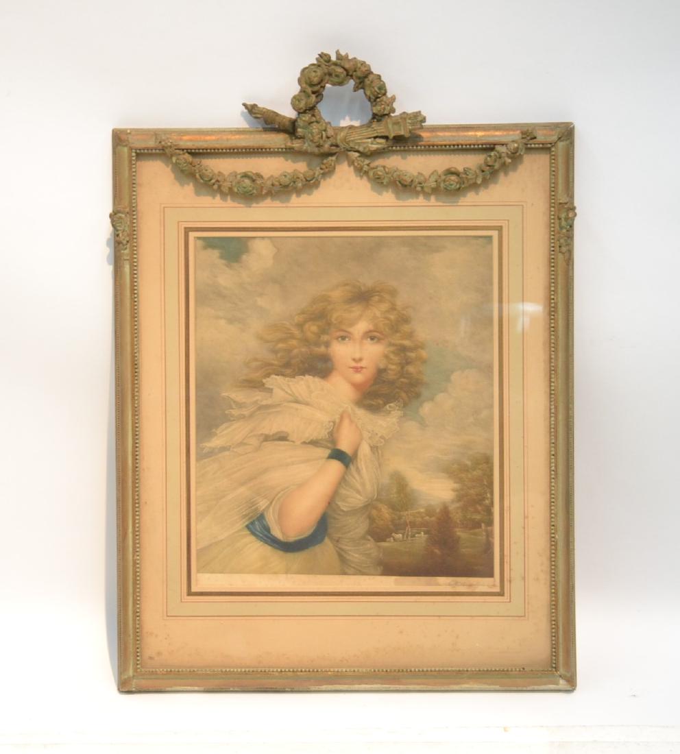CLIFFORD R. JAMES , MEZZOTINT OF YOUNG WOMAN: IN CARVED FRAME , HAND SIGNED LOWER RIGHT - 17 1/2" x 24 1/2"