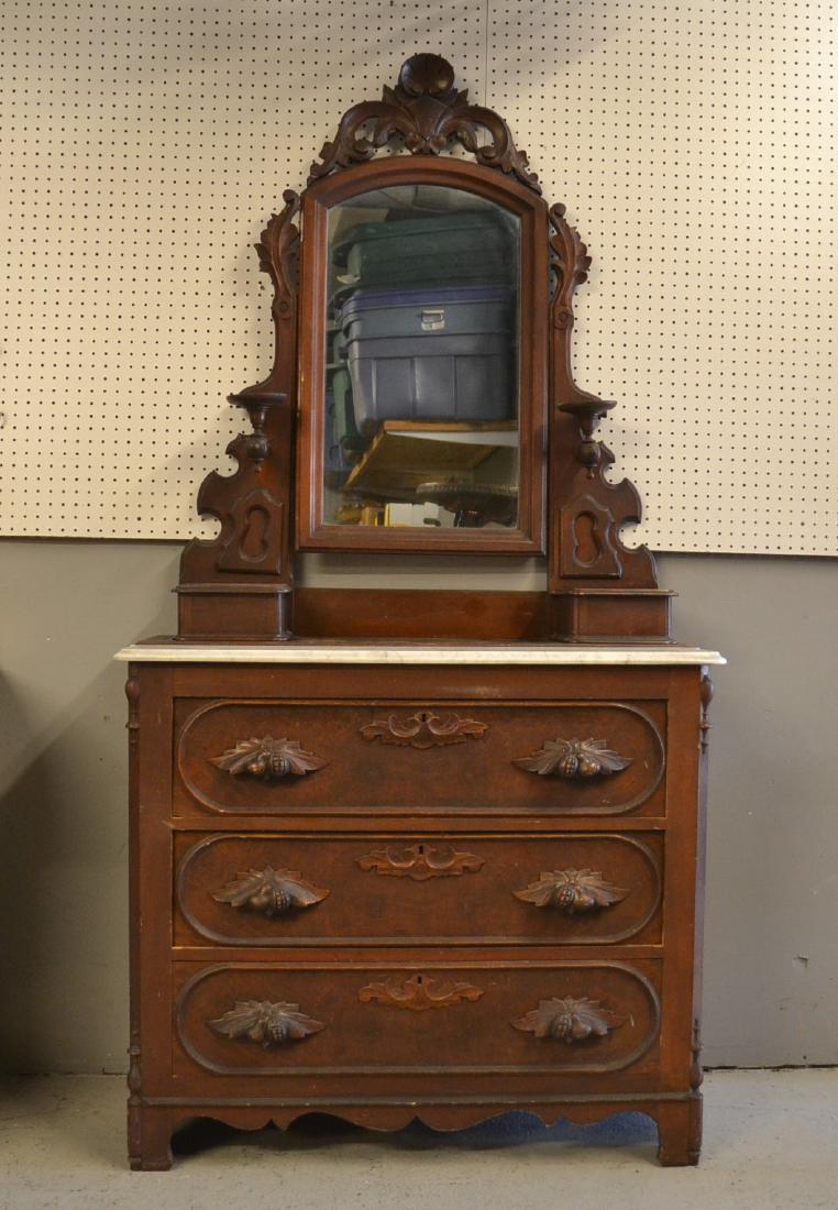 VICTORIAN MARBLE TOP DRESSER WITH SWIVEL MIRROR