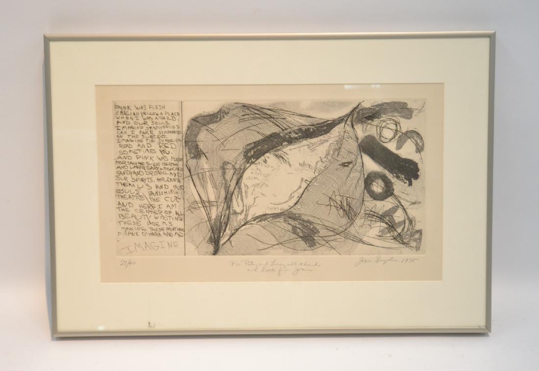 JOAN SNYDER (AMERICAN, b. 1940) BLACK & WHITE: LITHOGRAPH TITLED "IMAGINE" ,1975, HAND SIGNED & NUMBERED 27/40 -25" x 17" OVERALL