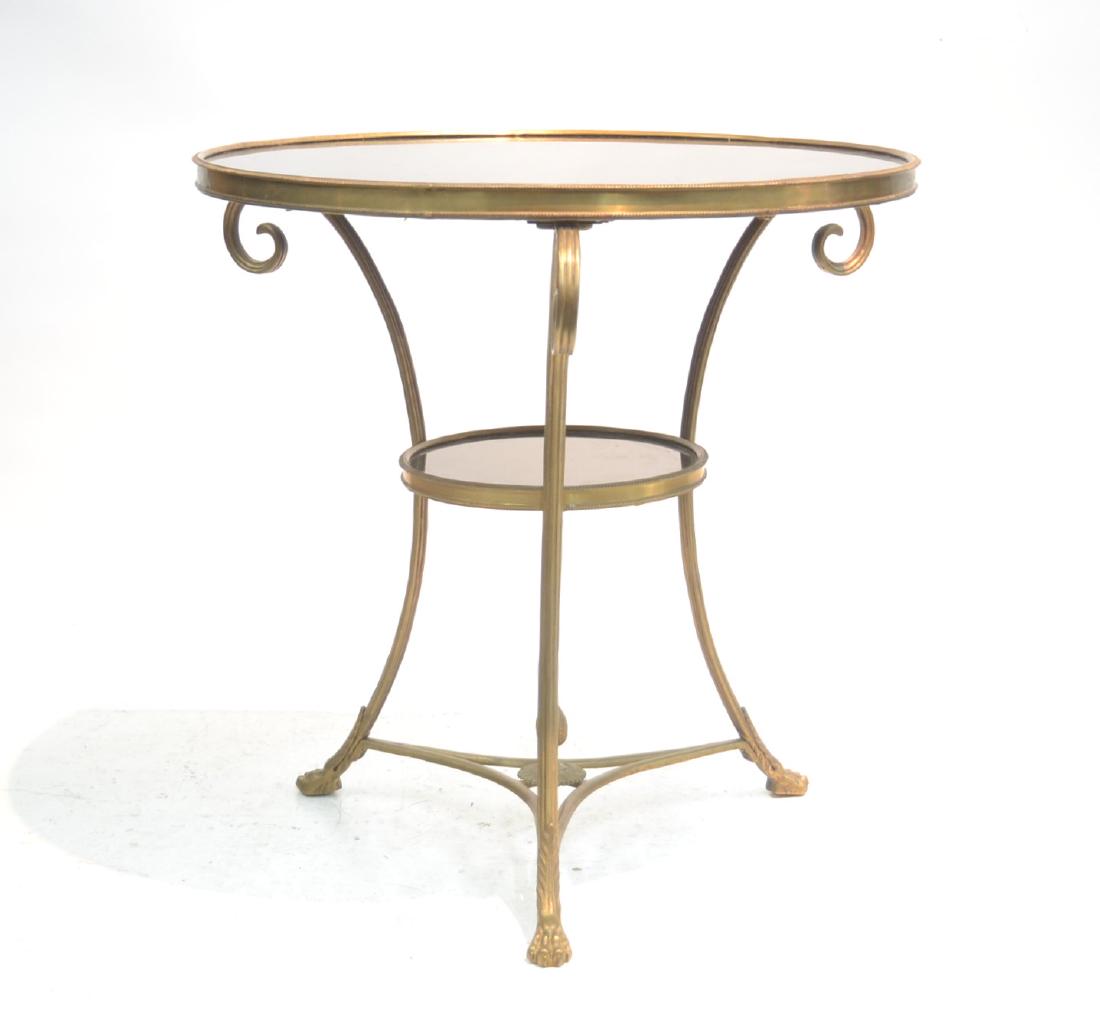 2-TIER BRONZE & MARBLE GEURIDON TABLE: 27 1/2" x 29"