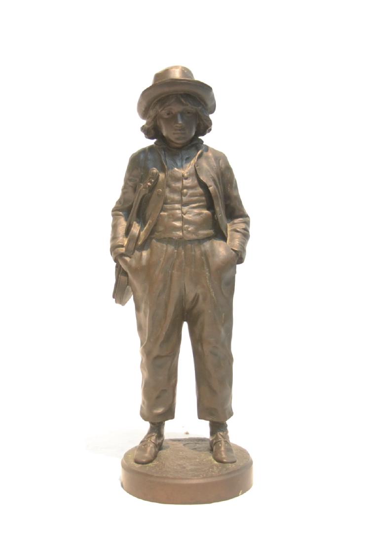JEAN GARNIER (FRENCH, 1853-1910) BRONZE BOY: STANDING WITH HANDS IN POCKET ; SIGNED J.GARNIER - 6" x 16"