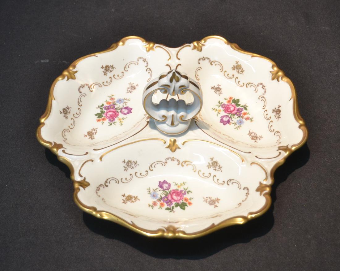 SECTIONAL DRESDEN PORCELAIN DISH WITH HANDLE: 12" x 5 1/2"