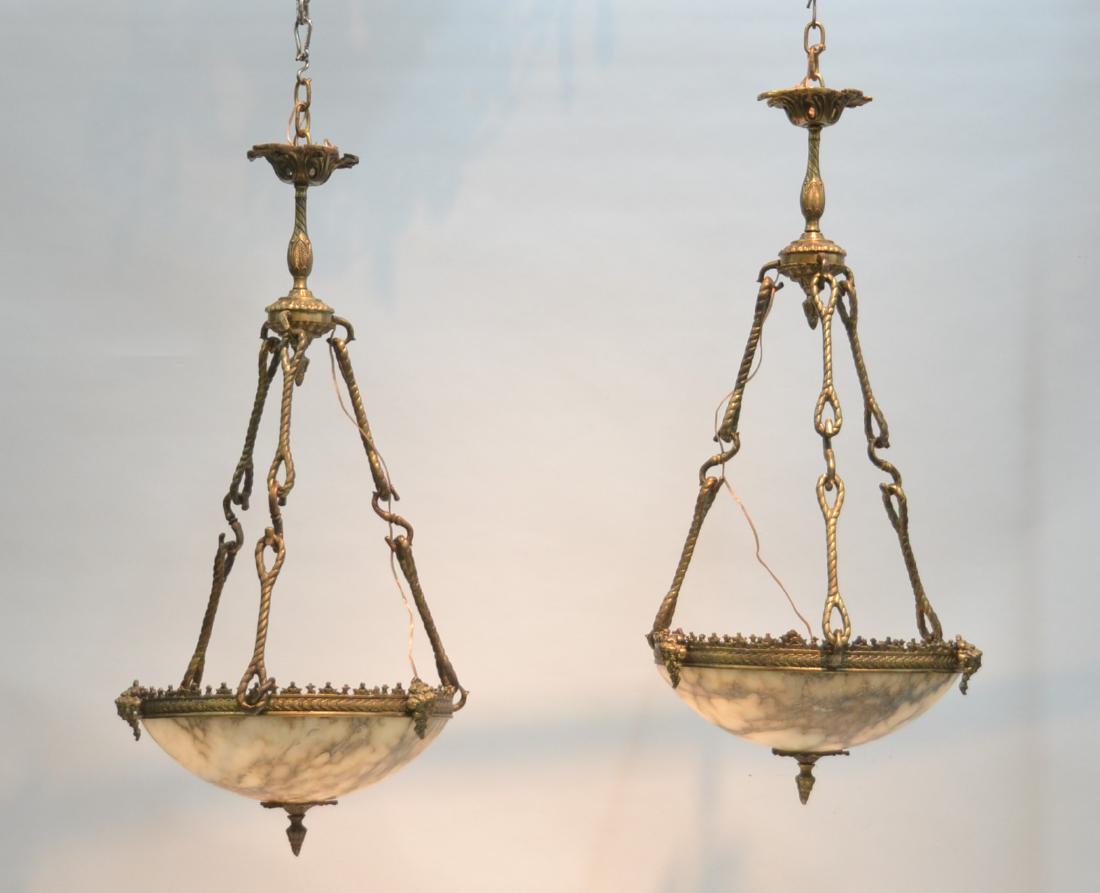 (Pr) ALABASTER DOME FIXTURES WITH BRONZE MOUNTS: 19" x 36"