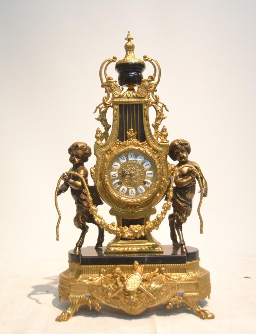 FRANZ HERMLE , FRENCH STYLE BRONZE & MARBLE: MANTLE CLOCK - 13" x 8" x 24"