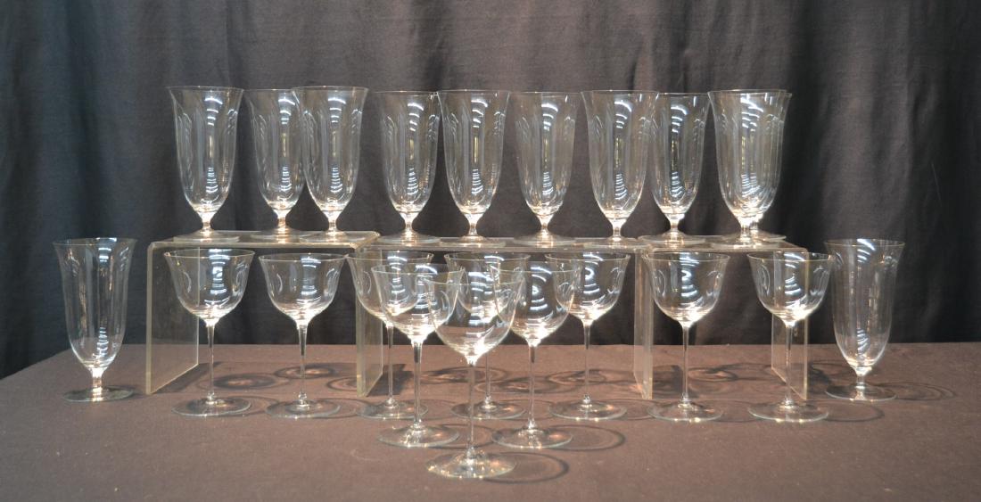 (12) JOSEF HOFFMAN "PATRICIAN" WATER STEMWARE: GLASSES & (10)JOSEF HOFFMAN "PATRICIAN" WINE GLASS STEMWARE -Josef Hoffman (1870-1956) was a designer of the Austrian Wiener Werkstatte school whose very thin stemmed glasses were originally designed