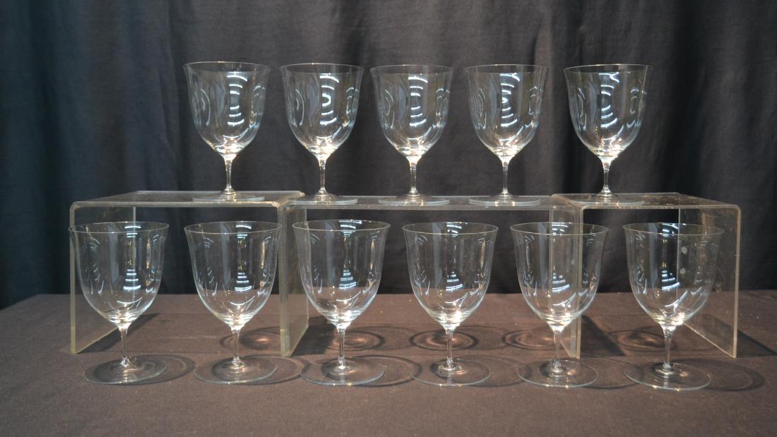 (11)JOSEF HOFFMAN "PATRICIAN" WINE GLASS STEMWARE: Josef Hoffman (1870-1956) was a designer of the Austrian Wiener Werkstatte school whose very thin stemmed glasses were originally designed as "Patrician" stemware in 1907 for Lobmeyr. Muslin glass is