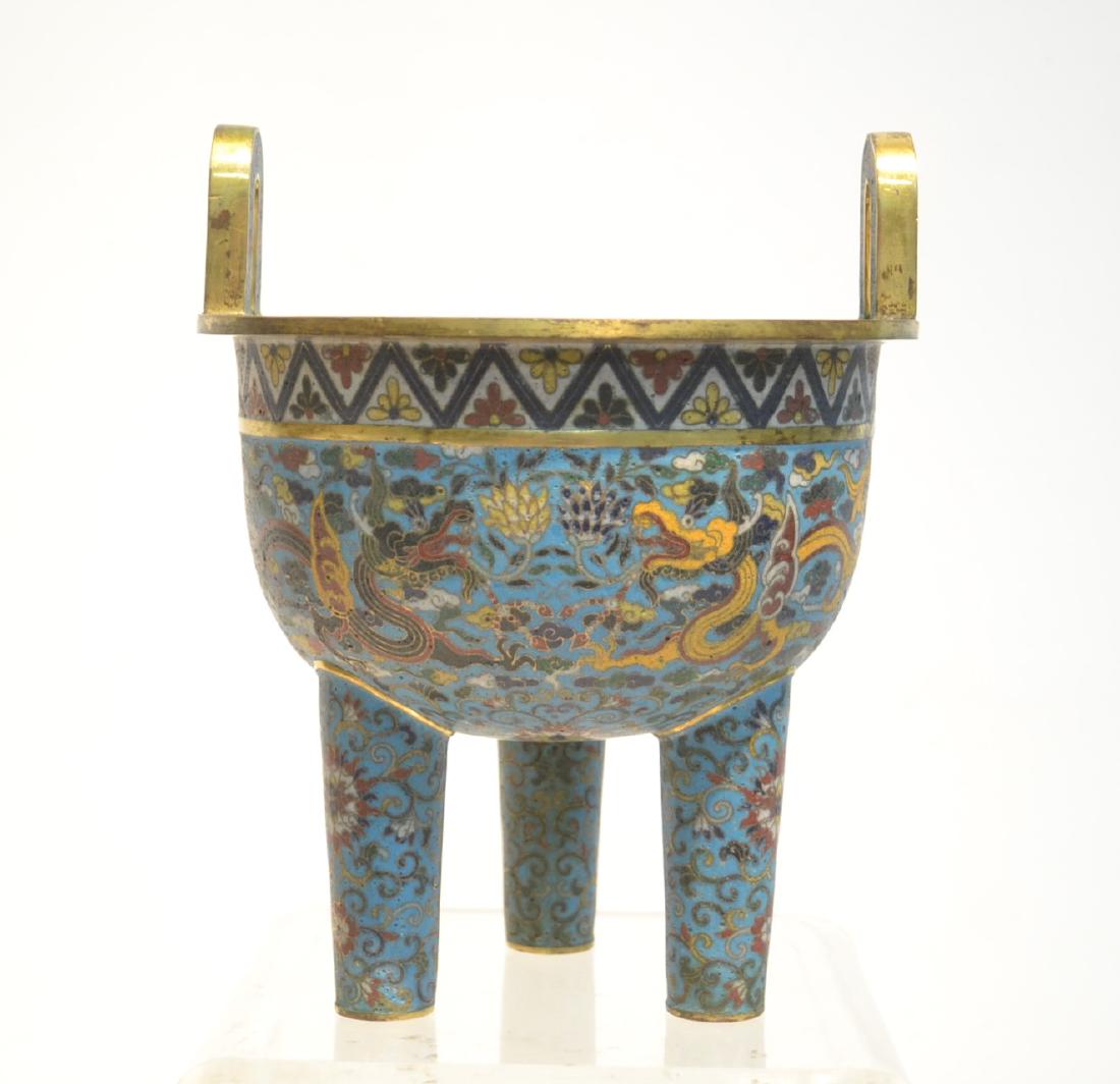 CHINESE CLOISONNE TRIPOD CENSER , SIGNED: 6 1/2" x 8"