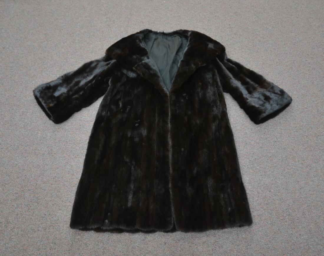 SABLE COLOR MINK COAT WITH LARGE COLLAR: SIZE MEDIUM - LARGE 20" SHOULDER TO SHOULDER , 20" SLEEVE & 41" LONG