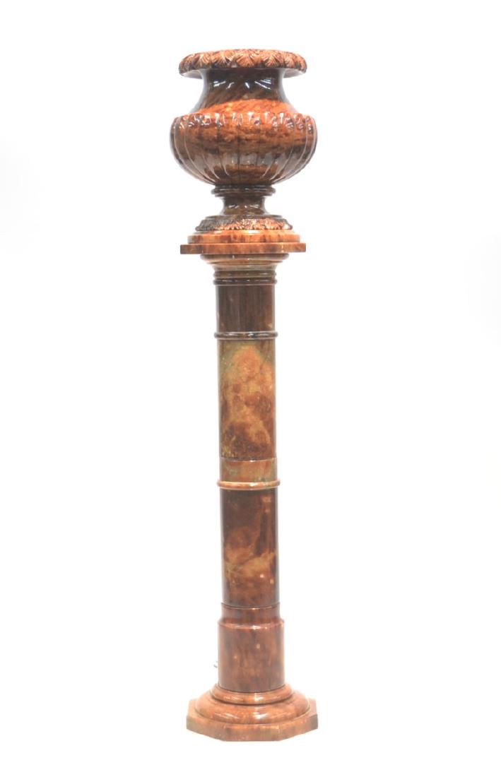 ELECTRIFIED ALABASTER PEDESTAL & MATCHING: URN LAMP - PEDESTAL IS 10" x 38 1/2" ; 2-PART ELECTRFIED URN IS 10" x 15"