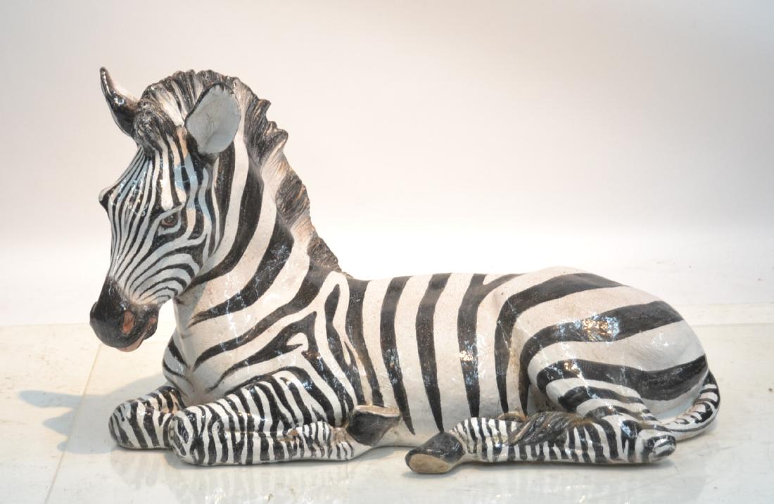 LARGE ITALIAN CERAMIC ZEBRA: LARGE ITALIAN CERAMIC RECLINING ZEBRA - 35" x 16" x 21"