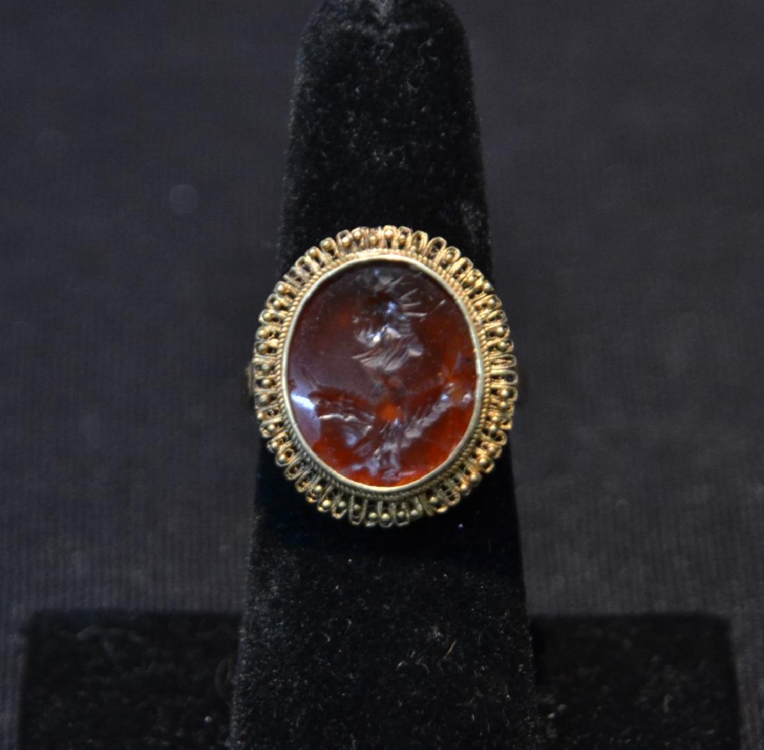 14kt GOLD INTAGLIO BIRD RING - 9.2grams: SIZE 6 1/2