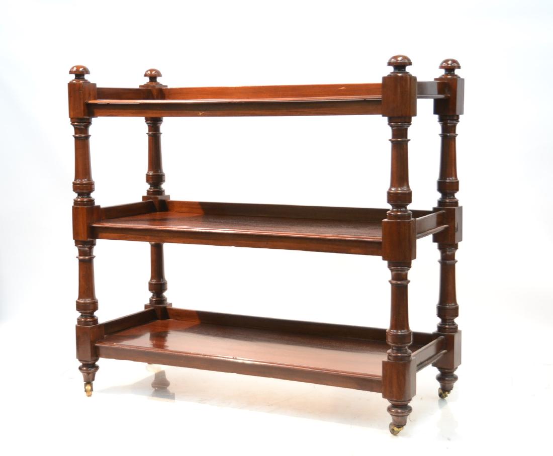 ANTIQUE 3-TIER MAHOGANY SILENT BUTLER CART: 47" x 19" x 43"