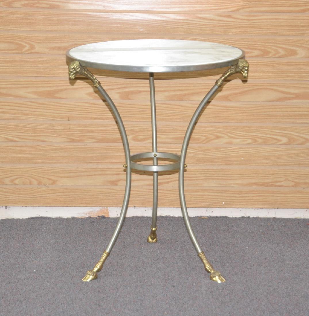 SILVERED BRONZE & MARBLE TOP GEURIDON TABLE: WITH RAM HEADS & FEET - 21 1/2" x 26"