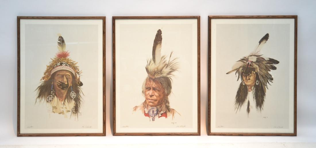 (3) KEN SCHMIDT (AMERICAN) NATIVE AMERICAN: PORTRAIT LITHOGRAPHS , HAND SIGNED & NUMBERED - 22" x 30"