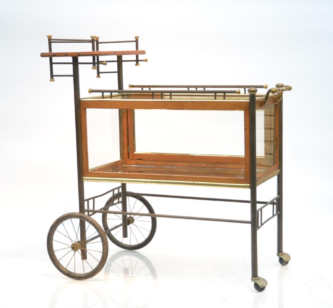 WOOD & BRASS BEVERAGE WAGON: 39" x 19 1/2" x 41"