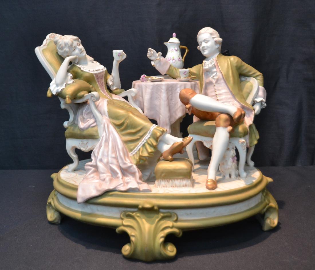 ROYAL DUX PORCELAIN GROUPING OF COUPLE: HAVING TEA - 15" x 12"