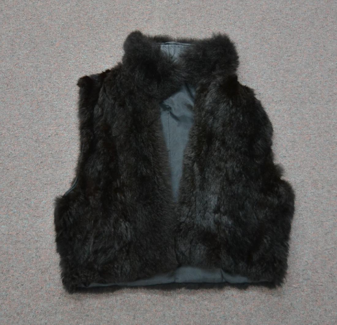 FUR VEST - LINER WITH LEATHER COLLAR: SIZE LARGE , 19" SHOULDER TO SHOULDER ; 24" LENGTH