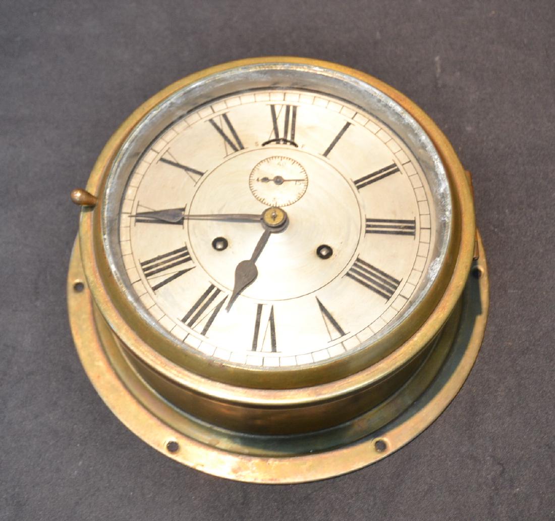 VINTAGE BRASS SHIPS CLOCK: 4" x 9 1/2"