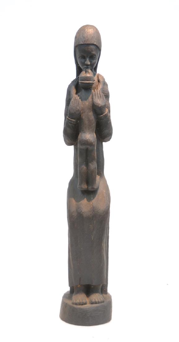 FRANCOIS DOCXA , HAITIAN WOOD CARVING OF: MOTHER WITH CHILD , SIGNED FRANCOIS DOCXA - 9" x 10" x 53"