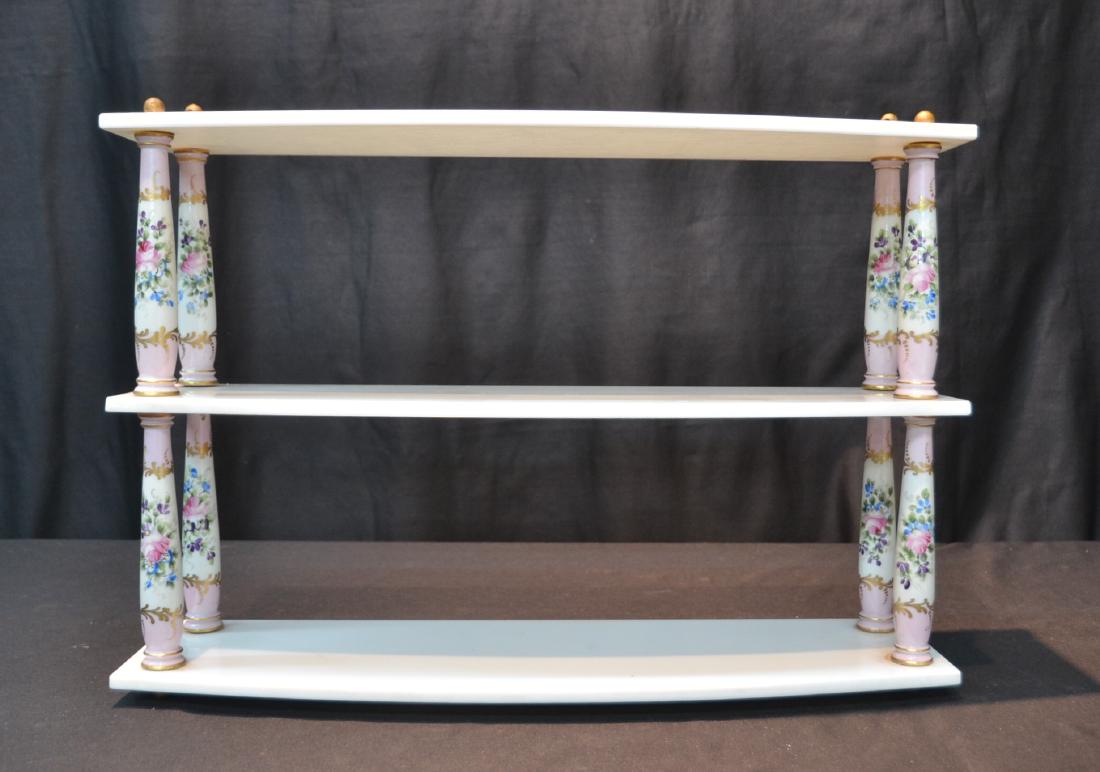 3-TIER GLASS & PORCELAIN COLUMN WALL SHELF: 20" x 6" x 13 1/2"