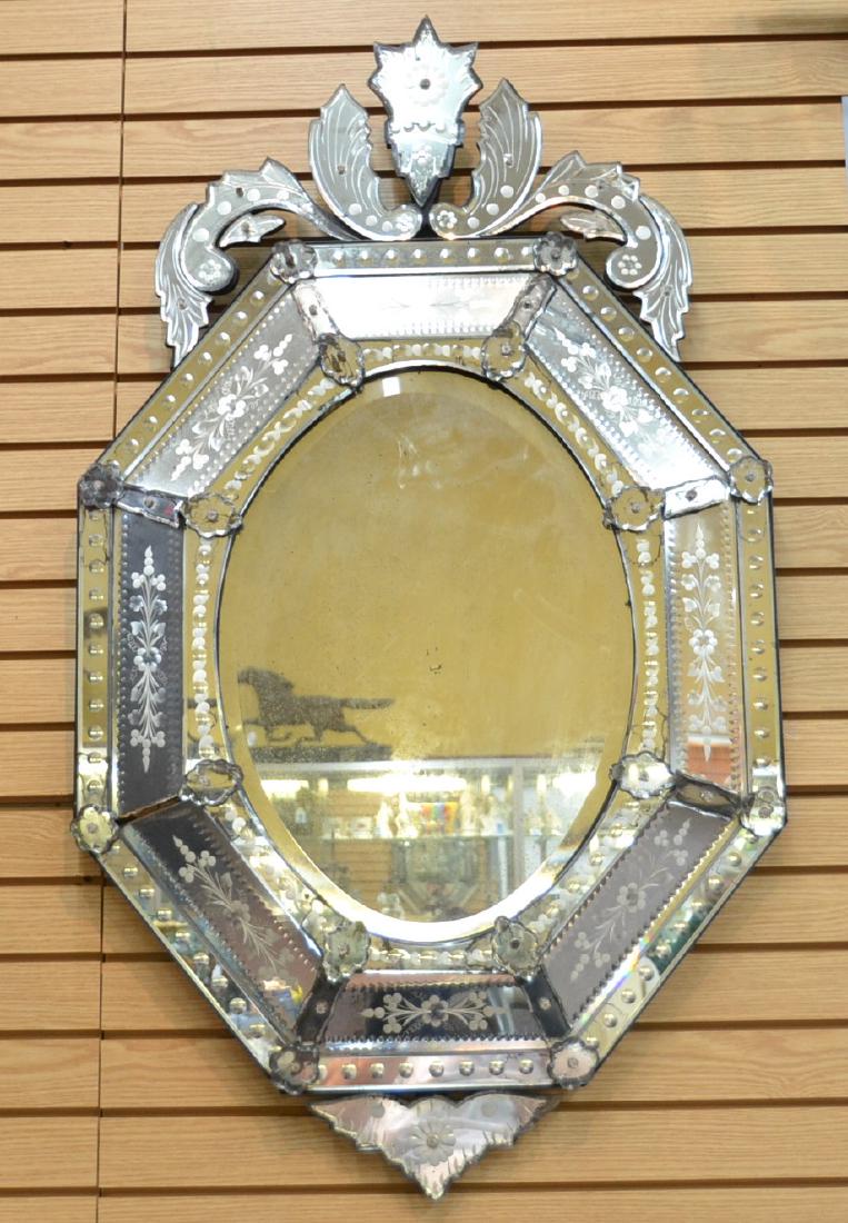 ANTIQUE VENETIAN MIRROR - 29" x 48": (SOME LOSSES)