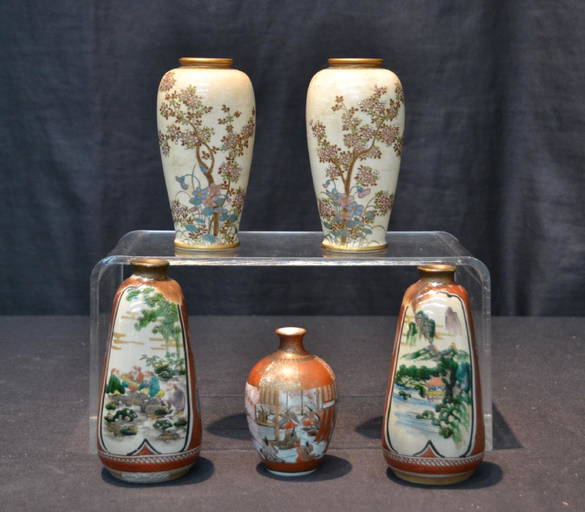 (5) Satsuma & Kutani Porcelain Vases