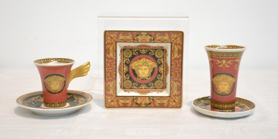 VERSACE ROSENTHAL "MEDUSA" TRAY ,: (2) ROSENTHAL VERSACE MEDUSA CUPS & SAUCERS - 5" x 5" , 2 1/2" x 4"
