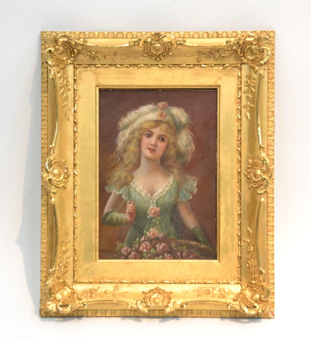 ASTLEY DAVID MIDDLETON COOPER: ASTLEY DAVID MIDDLETON COOPER (ADM) COOPER (AMERICAN, 1856-1924) OIL ON CANVAS PORTRAIT OF YOUNG WOMAN , SIGNED ADM COOPER , LOWER LEFT - STRETCHER SIZE IS 7" x 10 1/2" , 13 1/2" x 16" IN GILT FRAME