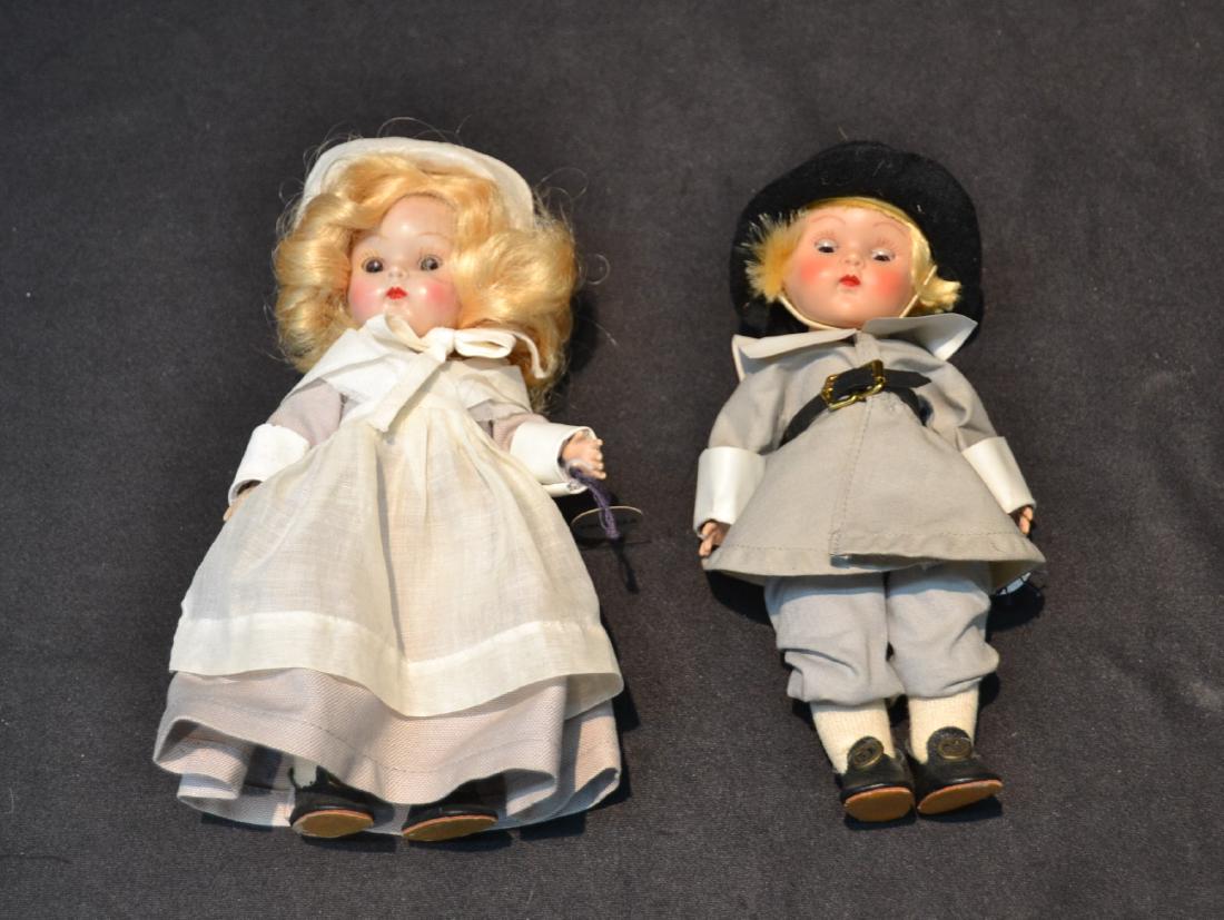 (2) VOGUE GINNY DOLLS - PILGRIM PRISCILLA: & JOHN ALDEN ; FROM THE FROLICKING FABLE SERIES - 8" TALL