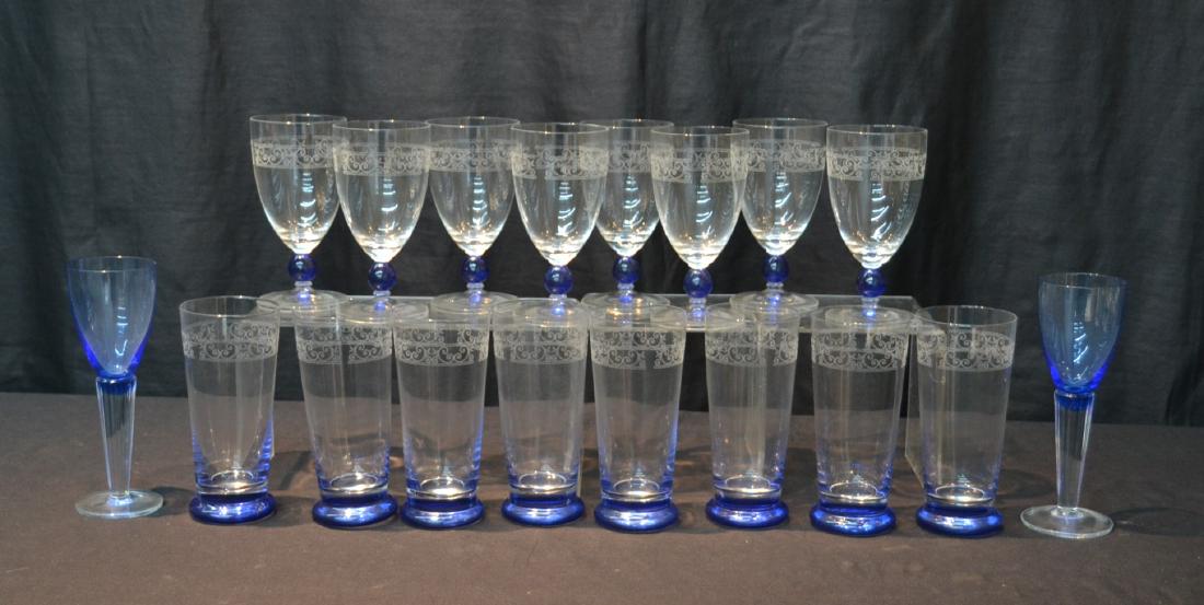 (8) TALL WEDGWOOD WATER GLASSES , (8) WINE GLASSES: & (2) BLUE WINE GLASSES - 3" x 6 1/2"