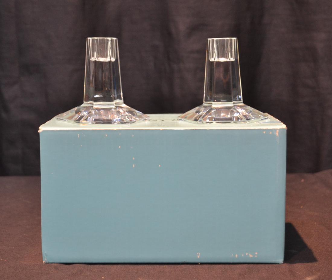 (Pr) TIFFANY & Co. CRYSTAL CANDLESTICKS , MARKED: FL WRIGHT FOUNDATION (FRANK LOYD WRIGHT FOUNDATION) WITH BOX - CANDLESTICKS ARE 3 1/2" x 4"