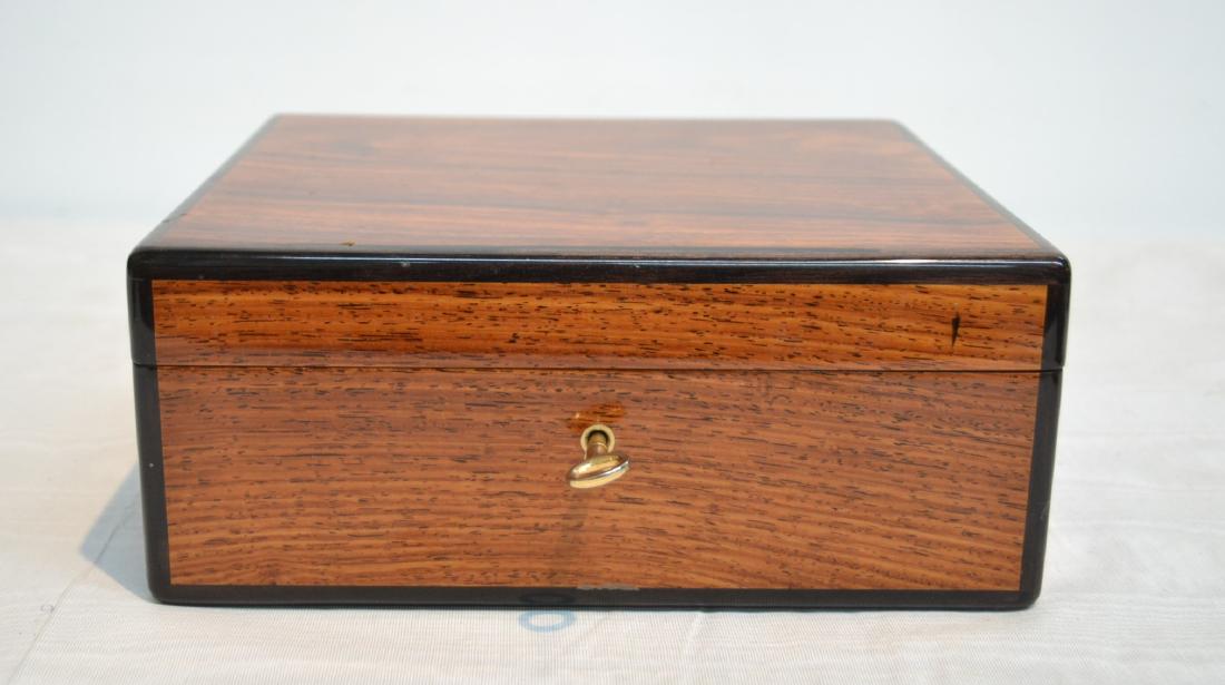 DUNHILL EXOTIC WOOD JEWELRY BOX WITH KEY: 9 1/2" x 8 1/2" x 4"