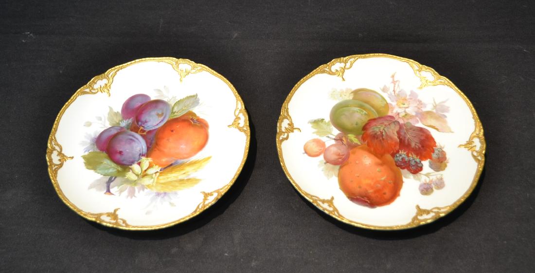 (2) KPM PORCELAIN FRUIT PLATES WITH GOLD TRIM: 8 1/2" D
