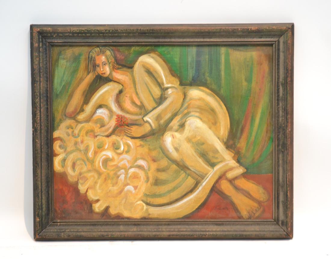 ELIAS LIFSHITZ , OIL ON CANVAS OF RECLINING WOMAN: SIGNED E. LIFSHITZ , 79' , LOWER MIDDLE - 30" x 24" , 35" x 29"