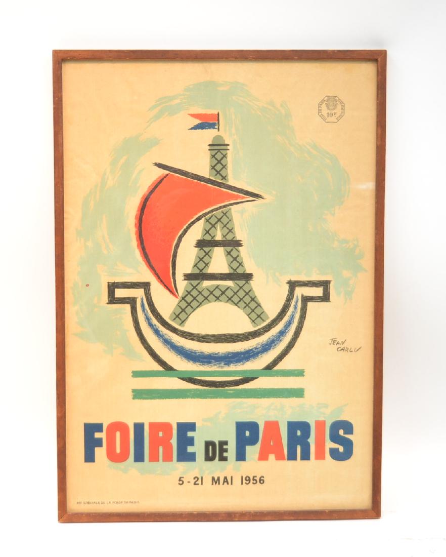 JEAN CARLU , FOIRE de PARIS POSTER: 1950"s JEAN CARLU FRENCH TRAVEL ADVERTISING POSTER - 14" x 19 3/4" OVERALL