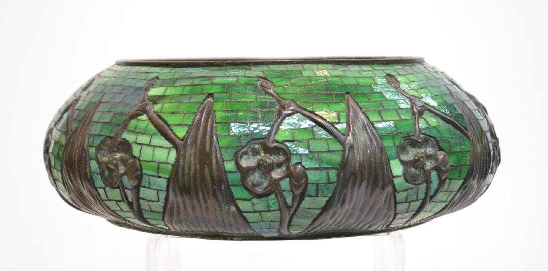 TIFFANY STUDIOS STYLE "ARROWHEAD" PATTERN: BRONZE JARDINIERE - 11 1/2" x 4"