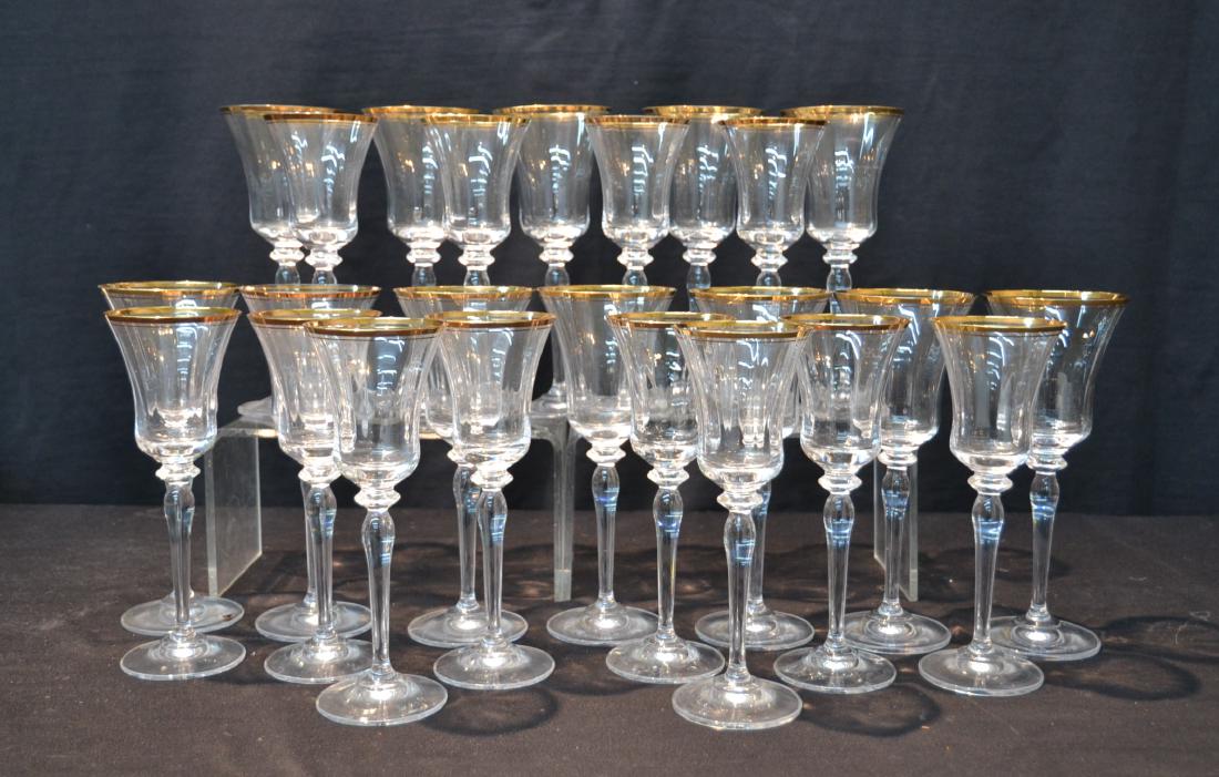 (22) ASSORTED GOLD RIM STEMWARE GLASSES: (12) LARGE WINE & (10) SMALL WINE GLASSES