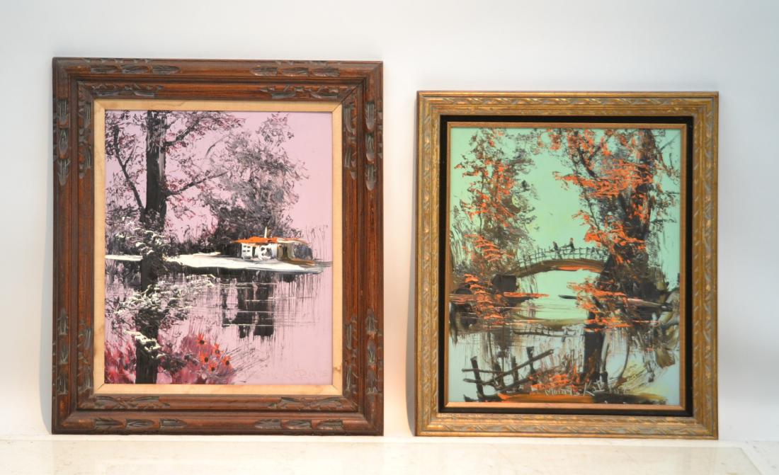 (2) MORRIS KATZ , OIL ON BOARD LANDSCAPES: 20" x 24" & 28" x 32"