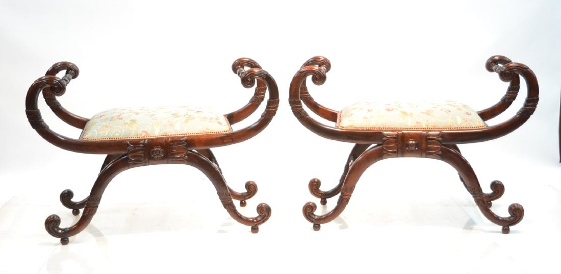 (Pr) UPHOLSTERED ROLLED ARM BENCHES: 36" x 16" x 25 1/2"