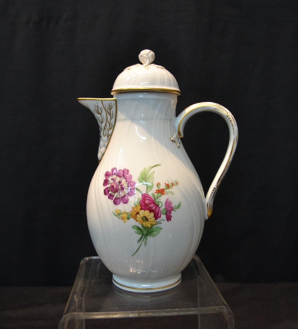 KPM PORCELAIN COFFEE POT WITH FLOWERS: 6 1/2" x 4 1/2" x 10"