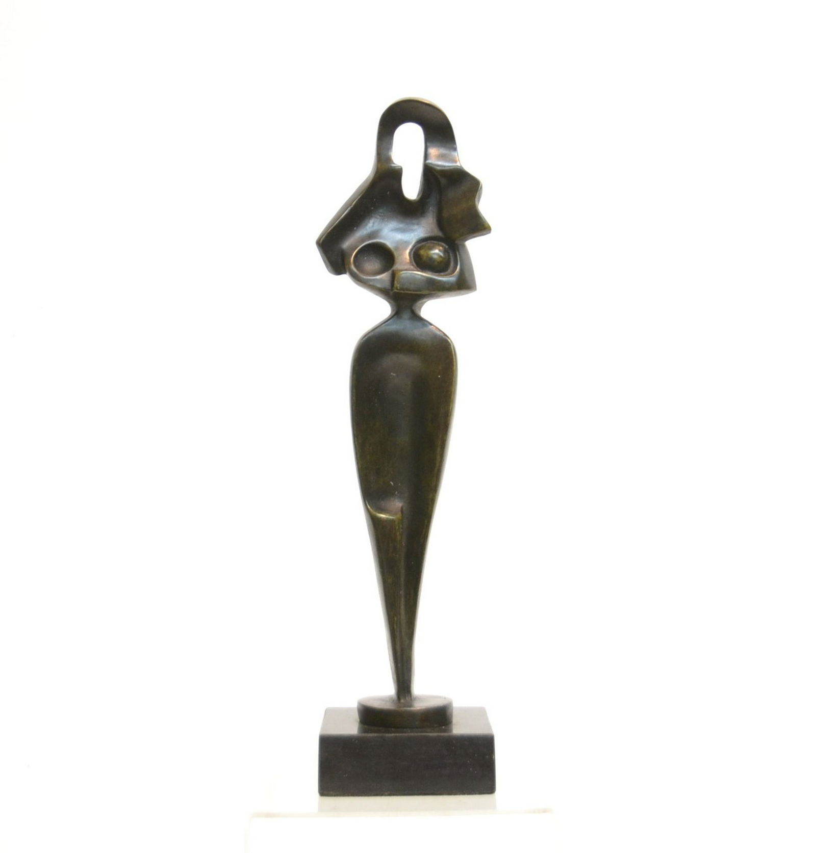 AFTER ALEXANDER ARCHIPENKO (RUSSIAN-UKRAINIAN): ALEXANDER ARCHIPENKO (1887-1964) BRONZE ABSTRACT FIGURE 3 3/4" x 3 3/4" x 14"