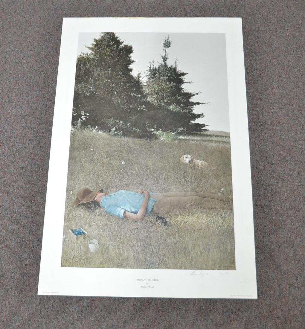 ANDREW WYETH (PA/ME, 1917-2009) "DISTANT THUNDER": COLLOTYPE PRINT , HAND SIGNED ANDREW WYETH , NUMBERED 162/300 - 23 1/2" x 35"