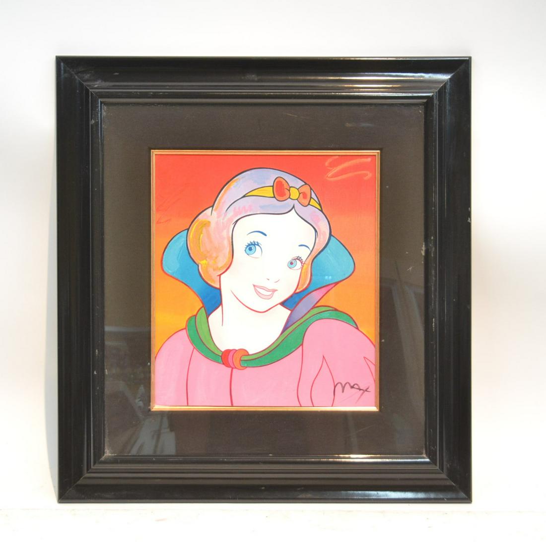 PETER MAX , LITHOGRAPH OF "SNOW WHITE": PETER MAX (GERMAN/AMERICAN, b.1937) LITHOGRAPH OF SNOW WHITE , HAND SIGNED LOWER RIGHT - 14" x 16" , 25 1/2" x 27 1/2" OVERALL