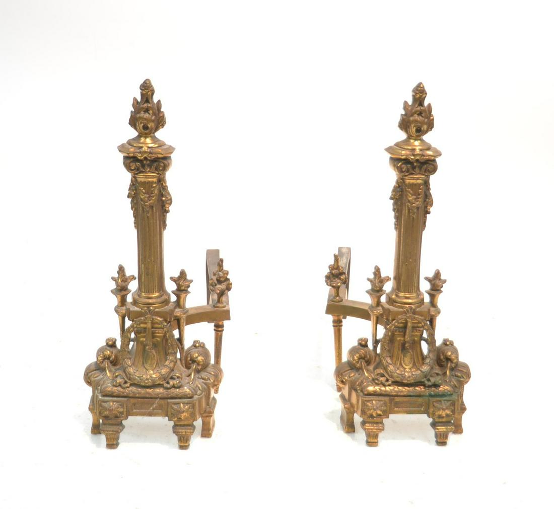 (Pr) BRONZE ANDIRONS - 8" x 18" x 19 1/2": (Pr) BRONZE ANDIRONS - 8" x 18" x 19 1/2"