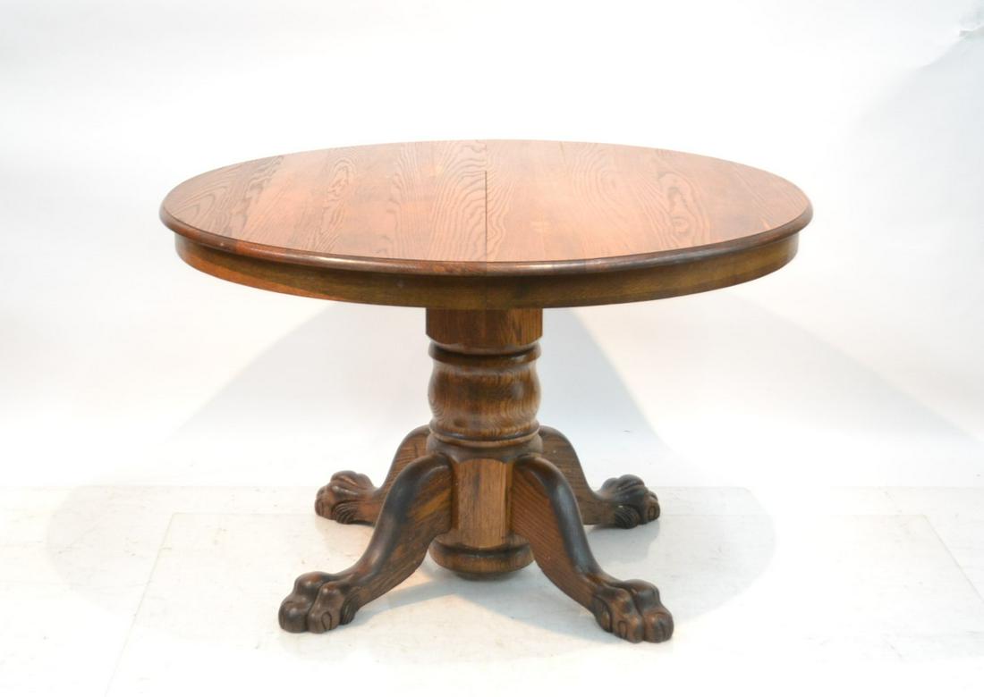ROUND OAK CLAW FOOT TABLE: ROUND OAK TABLE WITH CLAW FEET PEDESTAL BASE & (11" BOARD) 48" x 30"