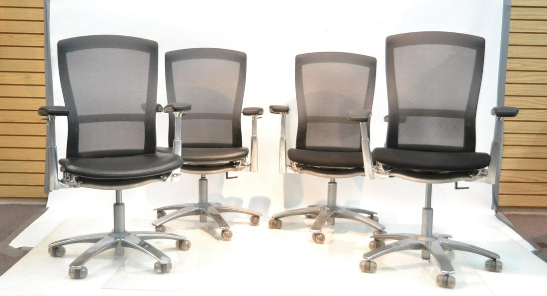 (4) KNOLL "LIFE" OFFICE CHAIR: FULLY ADJUSTABLE ERGONOMIC OFFICE CHAIRS ; (2) HAVE CLOTH SEATS & (2) HAVE LEATHER - Adjustable Arms,Hard Casters,Pneumatic Lift Adjusts the Chair Height,Adjustable Seat Depth,Tilt Lock,Tilt Tension -