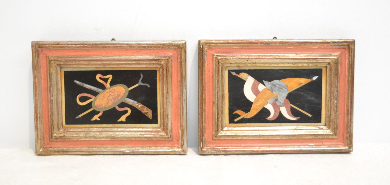 ITALIAN PIETRA DURA MARBLE PLAQUES OF ARMOR: PLAQUES ARE 3" x 5" ; OVERALL IS 5 3/4" x 7 1/2"