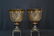 (Pr) LARGE BOHEMIAN AMBER CUT TO CLEAR GLASS URNS - 2