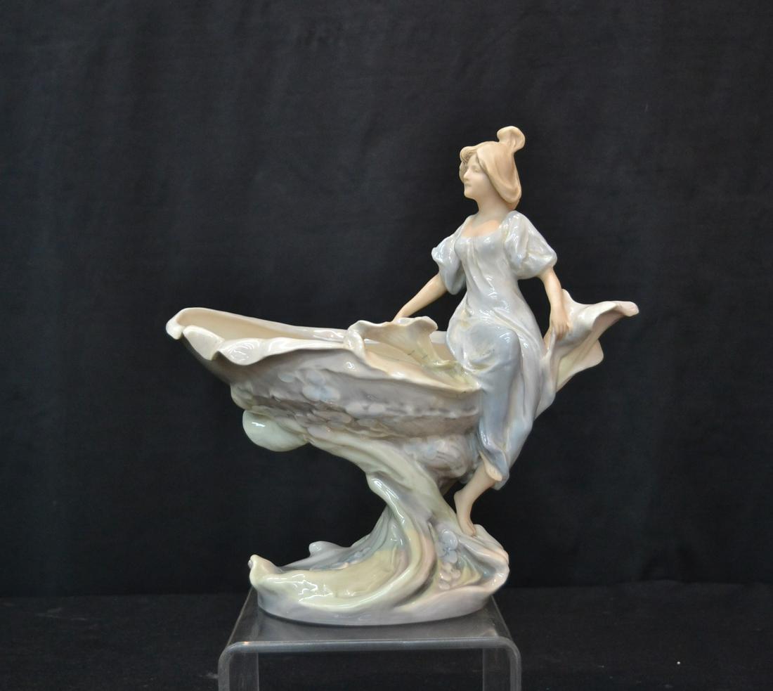 ROYAL DUX NOUVEAU GIRL ON SHELL: WITH GREEN ROYAL DUX MARK - 10 1/2" x 5" x 11"