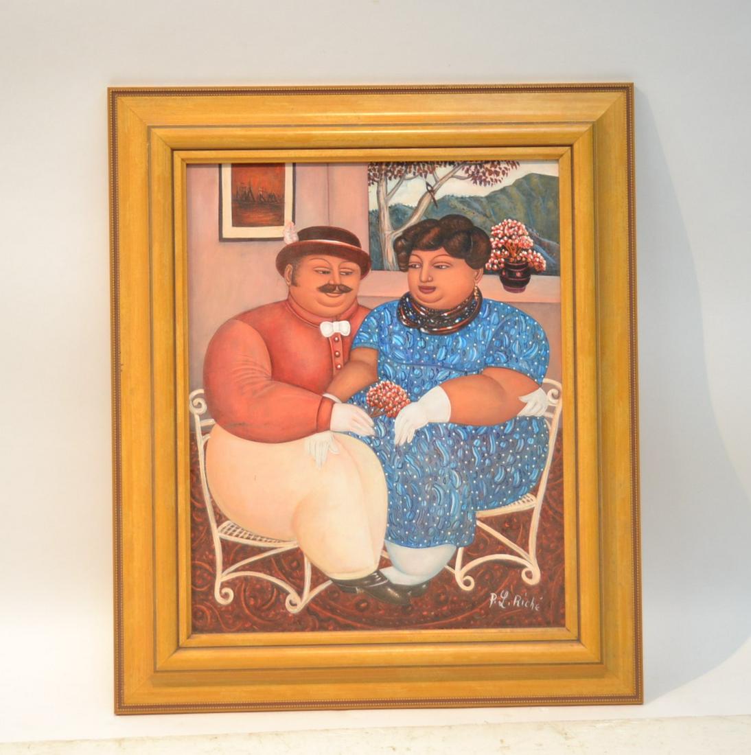 PIERRE LOUIS RICHE (Haitian, b. 1954): OIL ON CANVAS PORTRAIT OF MAN & WOMAN , SIGNED PIERRE LOUIS RICHE - 13" x 17" , 22" x 26" OVERALL